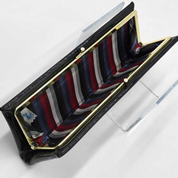 Henry Levine – Vintage Black Patent Clutch / Handbag with Bow Accent - Picture 9 of 16